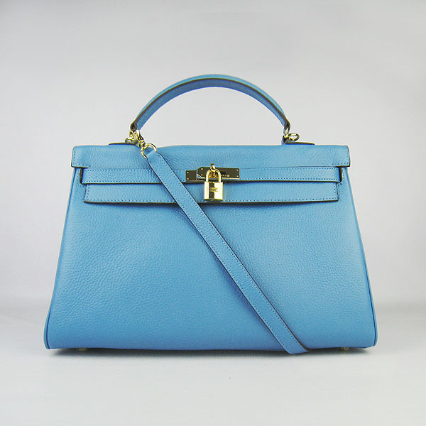 High Quality Hermes Kelly 35CM Togo Leather Bag Light Blue 6308 - Click Image to Close